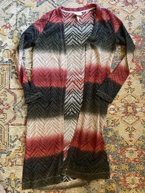 Knox Rose Open Front Knit Cardigan in Burgundy, Black & Cream